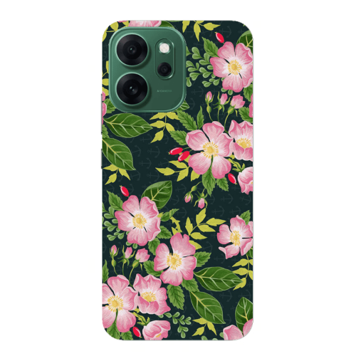 Oppo Reno 14 FS Pink flowers green laves Transparent Silicone TPU Θήκη